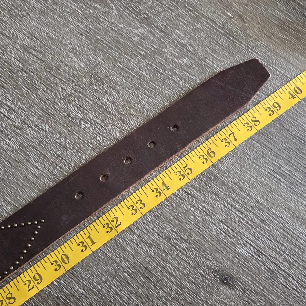 Old Navy Brown Studded Leather Belt with Brass Buckle Medium